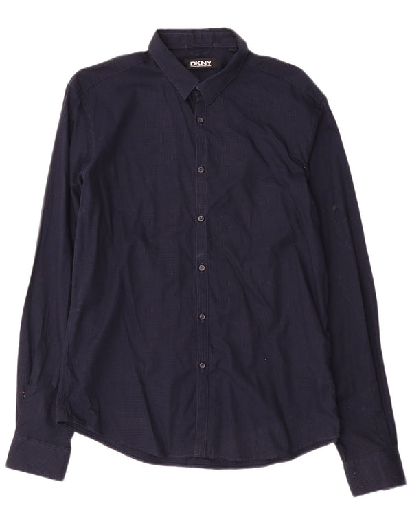 Camisa Dkny para hombre grande de algodón a cuadros azul marino