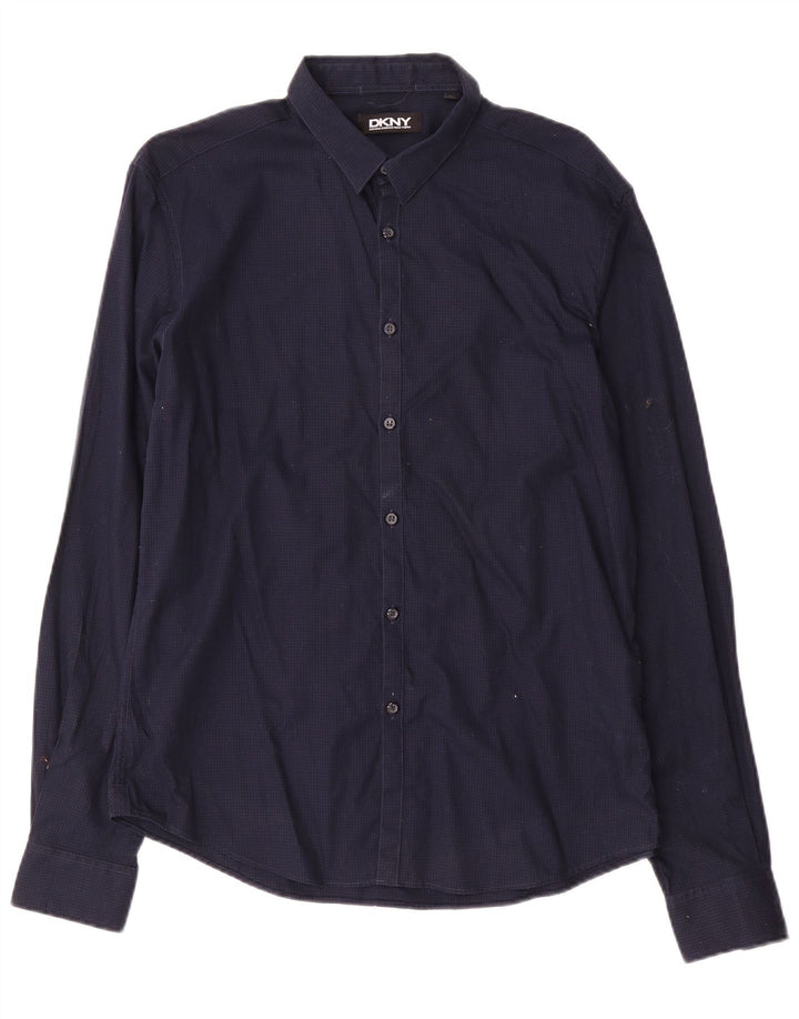 Camisa Dkny para hombre grande de algodón a cuadros azul marino