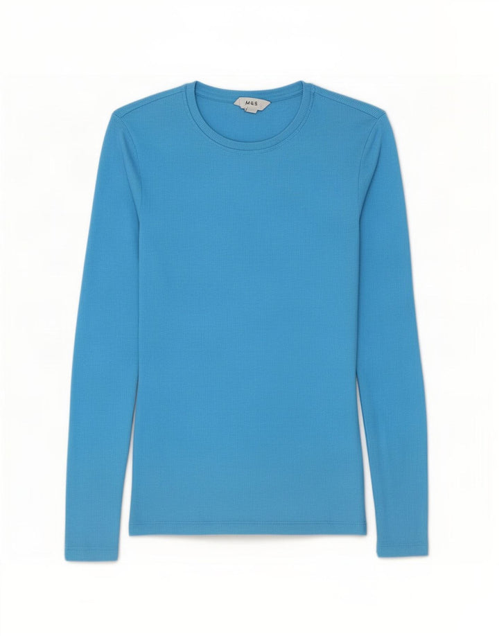 Marks & Spencer - Camiseta de manga larga para mujer, talla 40, talla pequeña, algodón azul