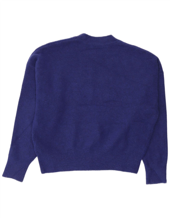 Zara Mujer Jersey De Cuello Redondo De Gran Tamaño UK 44 Acrílico Azul Medio