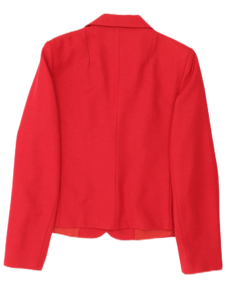 Vintage mujer 2 botones Blazer chaqueta Reino Unido 14 poliéster rojo medio