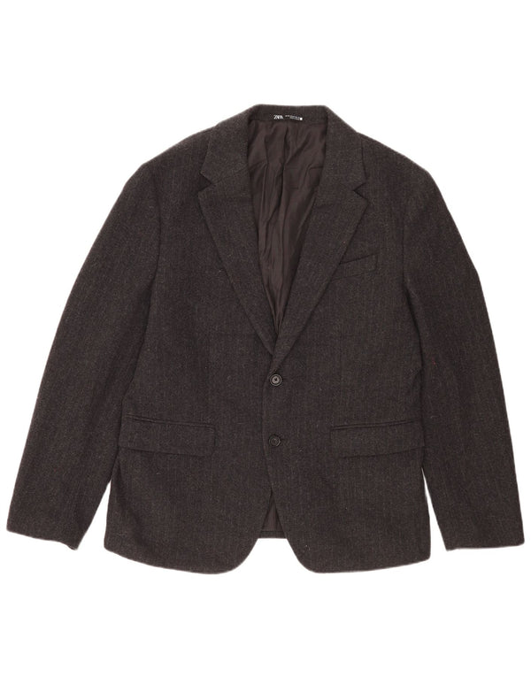 Zara Chaqueta Blazer De 2 Botones Para Hombre EU 52 Grande Gris Lana A Rayas