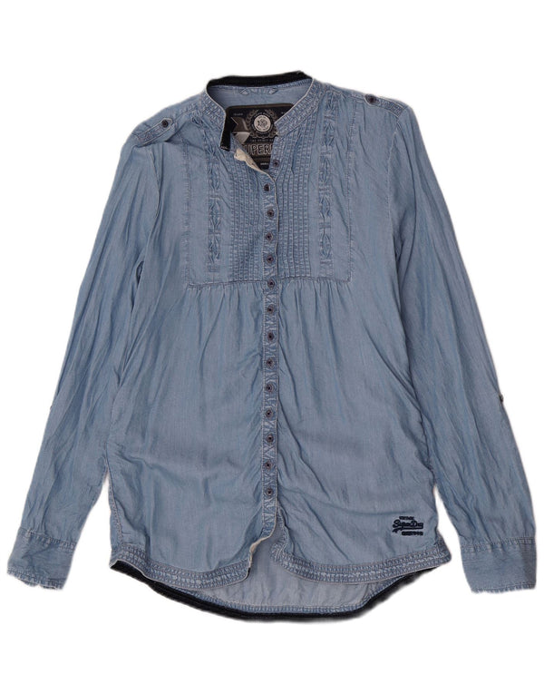 Superdry Camisa formal militar de manga larga para mujer UK 40 Small Blue Tencel