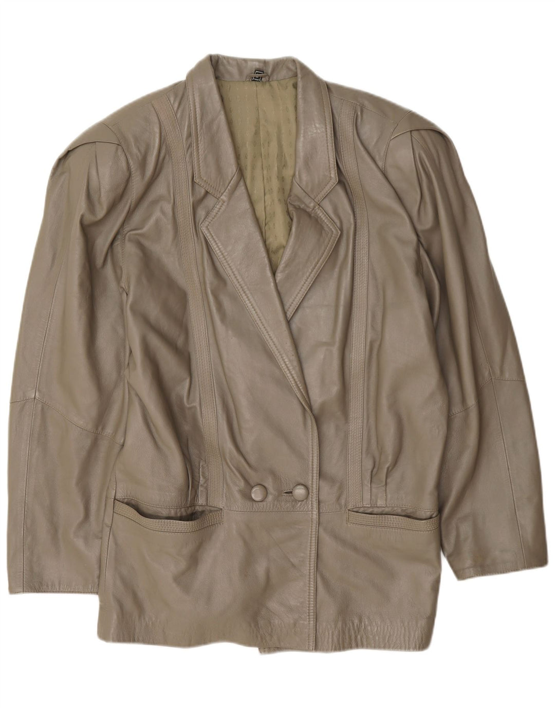 Vintage mujer doble pecho chaqueta de cuero Reino Unido 16 verde grande