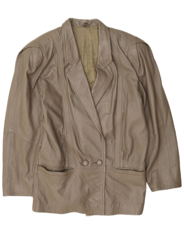 Vintage mujer doble pecho chaqueta de cuero Reino Unido 16 verde grande