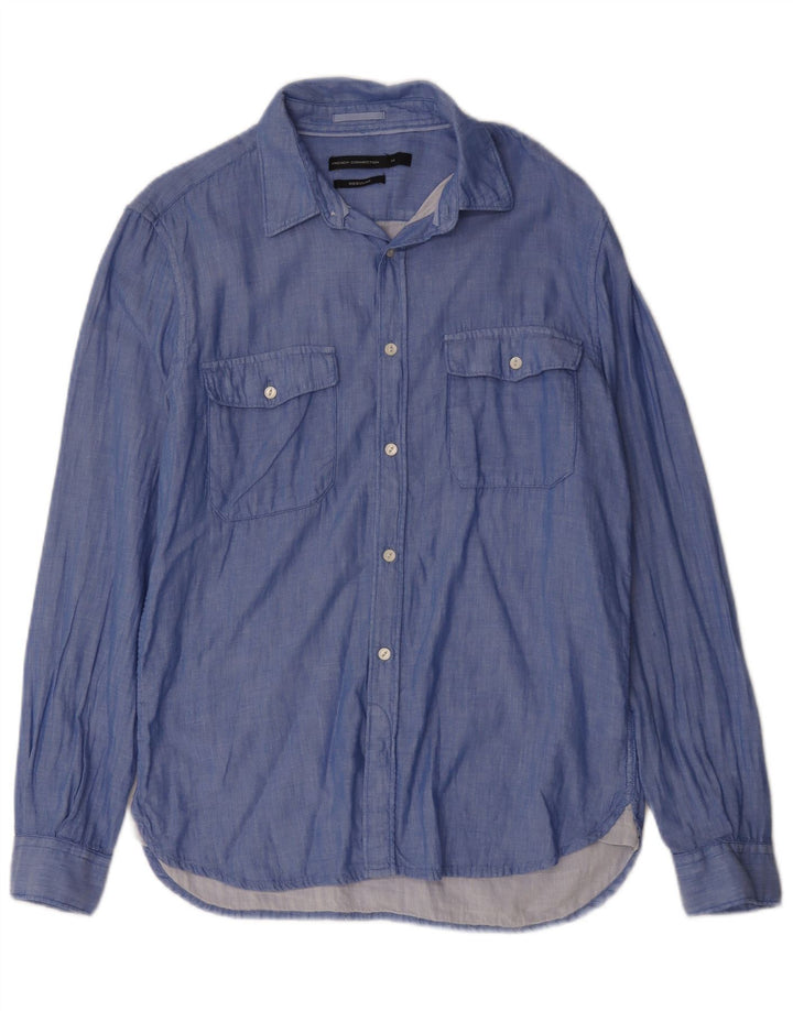 French Connection Camisa regular de corte regular para hombre de algodón azul medio