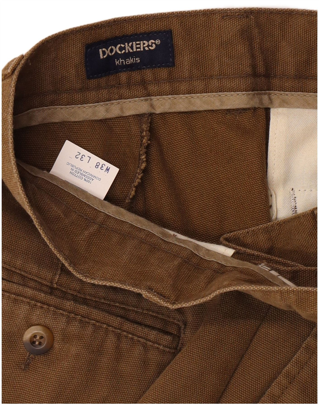 Dockers Pantalón chino con pinzas color caqui para hombre W38 L32 Algodón beige clásico
