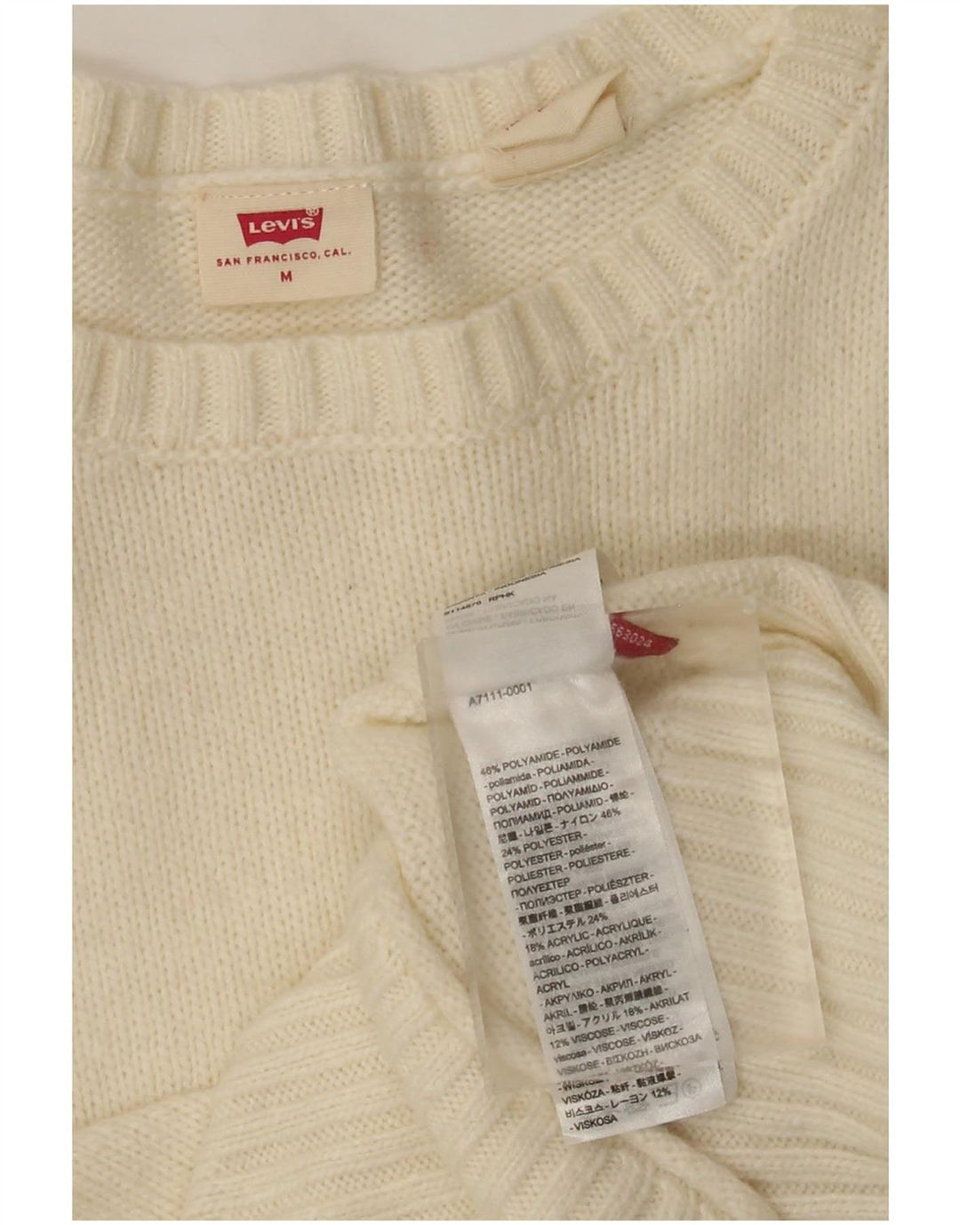 Levi's Suéter tipo jersey con cuello barco para mujer UK 12 Medium Off White Poliamida