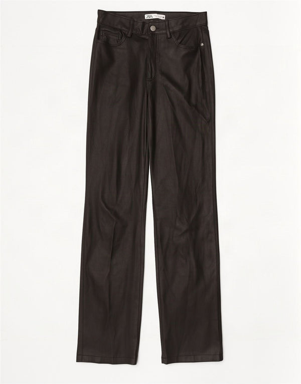 Zara Mujer Pantalones Rectos De Piel Sintética EU 36 XS W26 L31 Negro