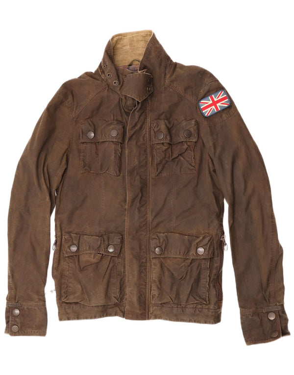 Superdry Chaqueta utilitaria de algodón encerado para hombre, talla 40, algodón marrón grande