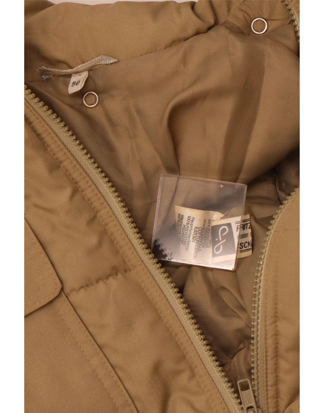 Vintage hombres acolchado abrigo Reino Unido 36 pequeño poliéster beige