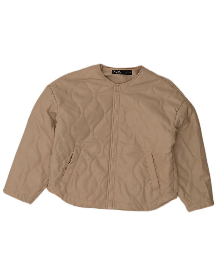 Zara Mujer Chaqueta Acolchada De Piel Sintética Extragrande UK 6 XS Poliéster Beige