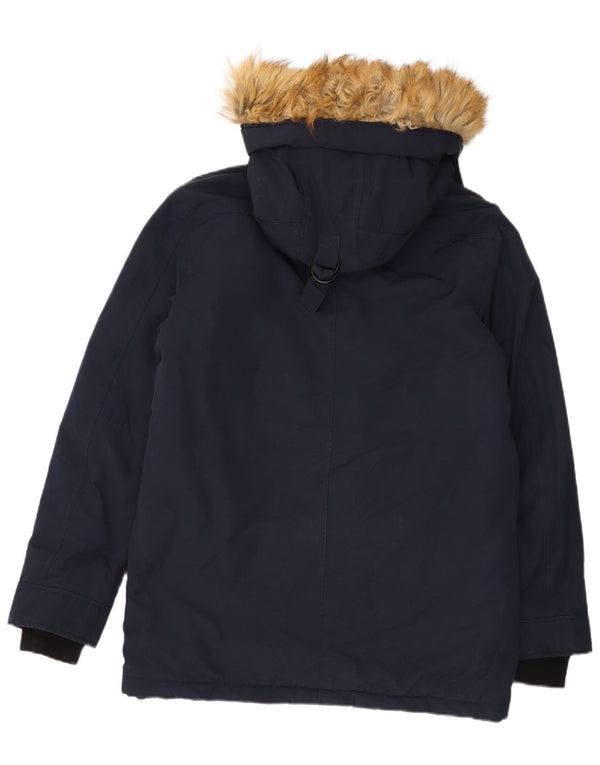 ZARA Chaqueta Parka Con Capucha Para Hombre UK 40 Large Poliéster Azul Marino