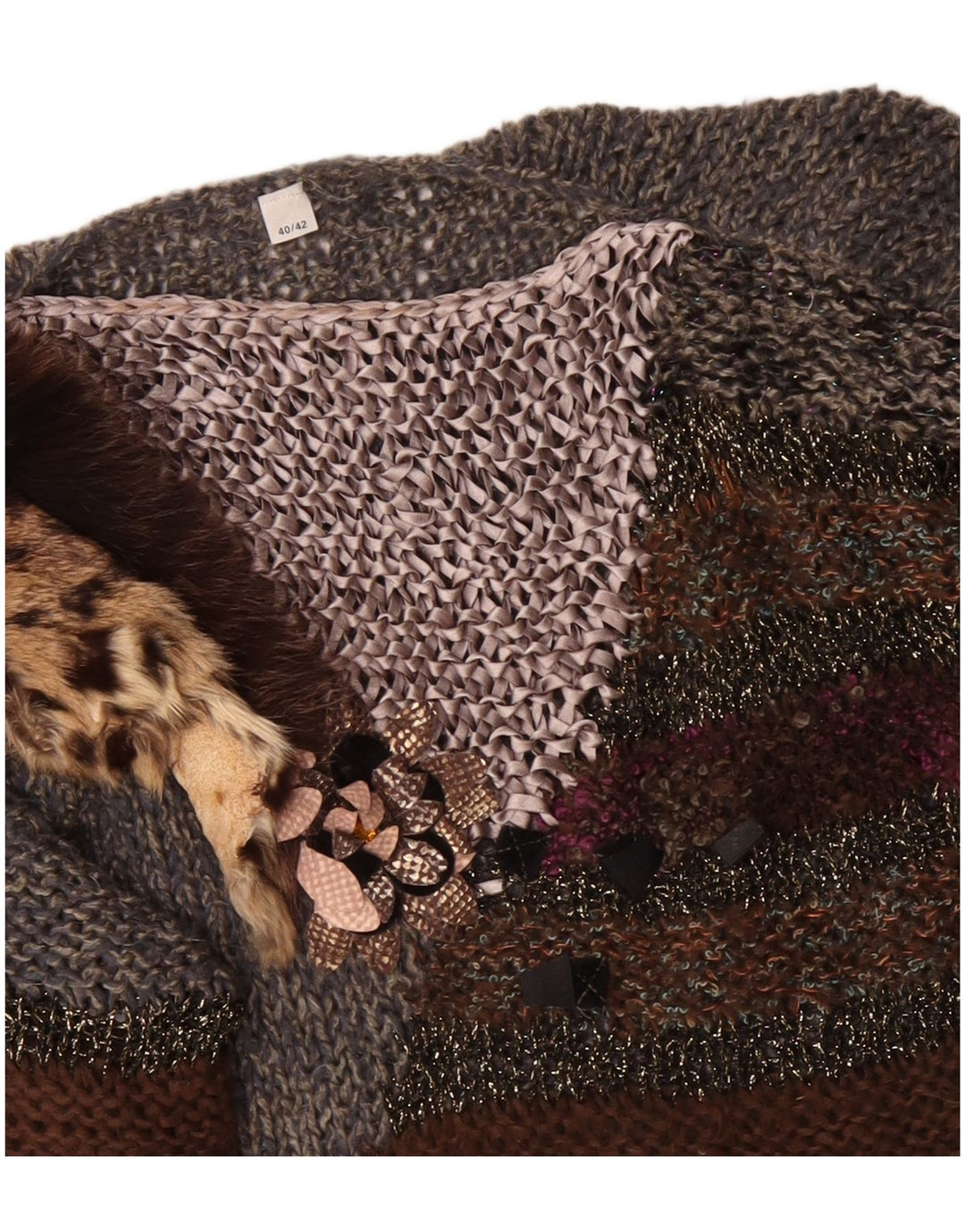 VINTAGE Jersey de cuello barco para mujer EU 40/42 Bloque de color gris medio