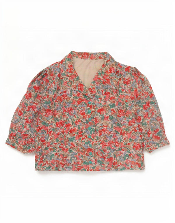 Vintage mujer crop 3/4 manga camisa blusa Reino Unido 14 medio rosa floral
