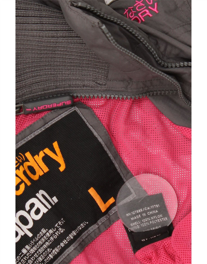 Superdry Chaqueta impermeable con capucha para mujer, talla 46, nailon gris grande