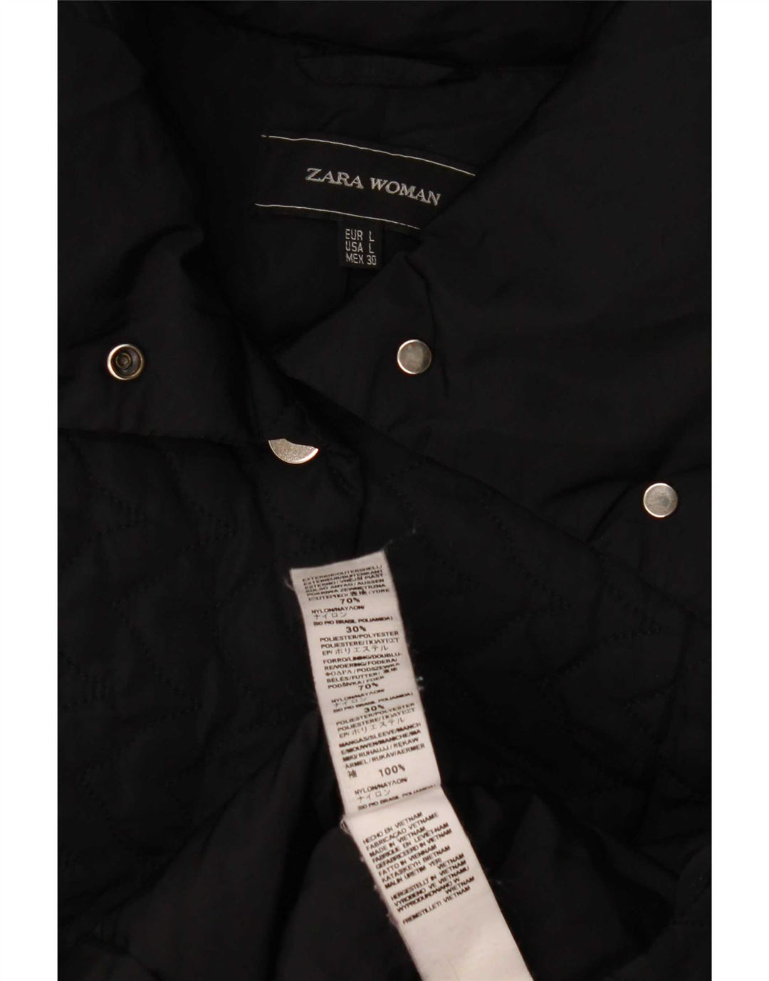 Zara Mujer Chaqueta Acolchada UK 46 Grande Poliéster Negro