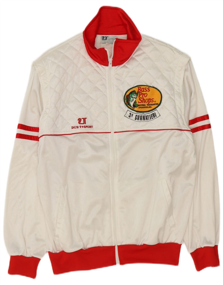 Vintage hombres gráfico chándal top chaqueta IT 48 medio blanco colorblock