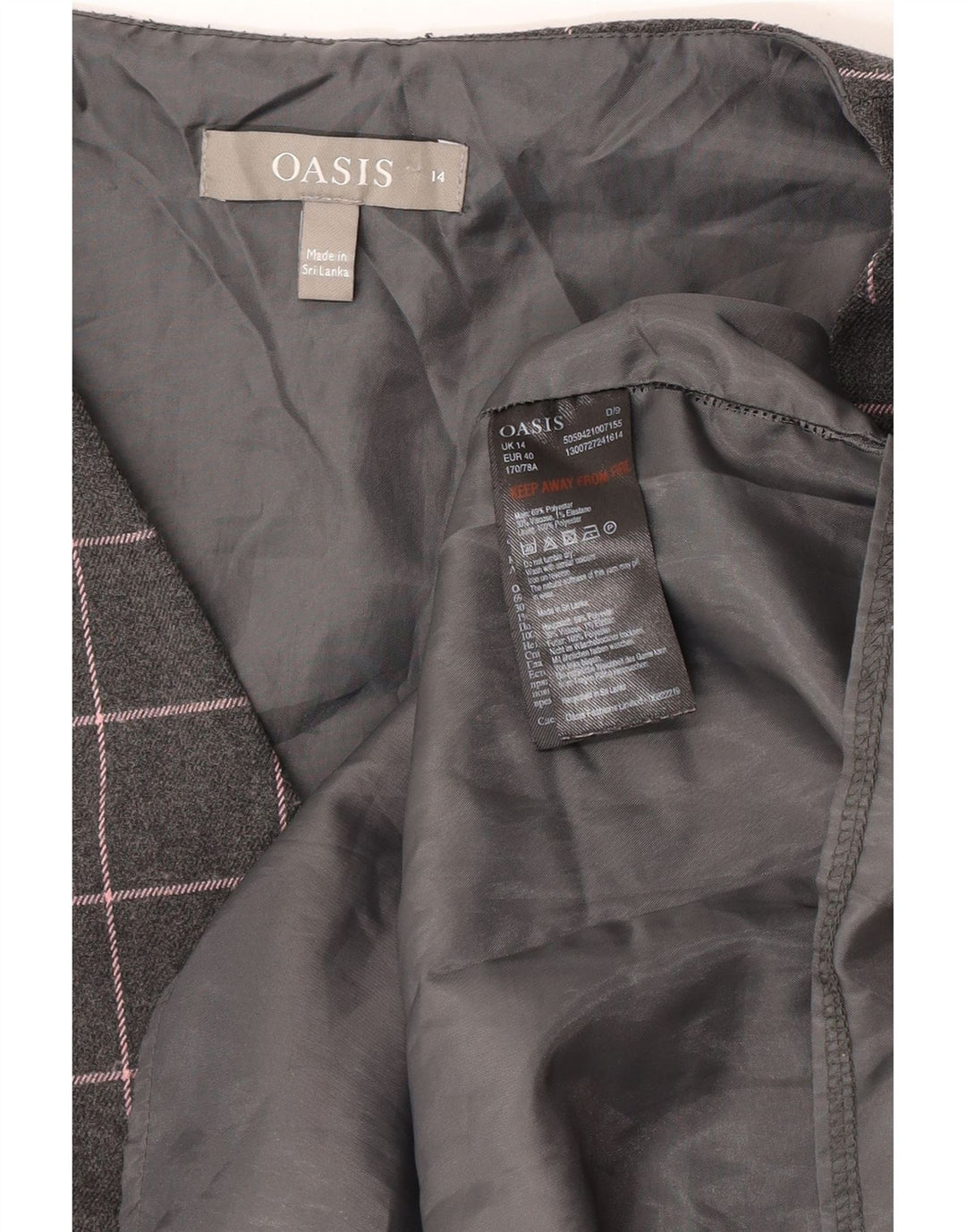 Oasis Vestido tubo sin mangas para mujer UK 44 Poliéster a cuadros gris medio