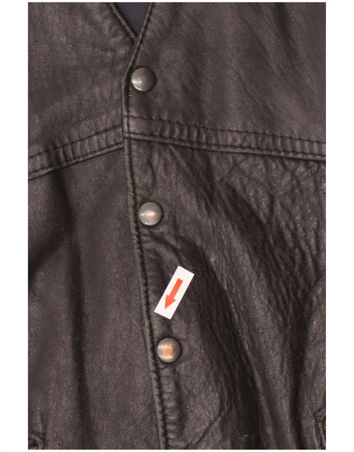 Chaleco de cuero vintage para hombre cuero negro medio