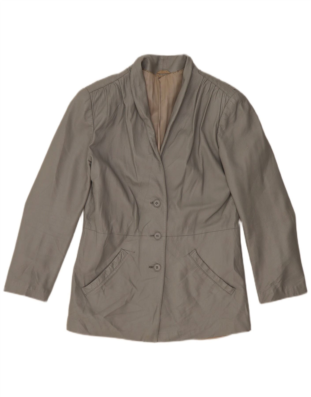 Vintage mujer chaqueta de cuero Reino Unido 14 cuero gris medio