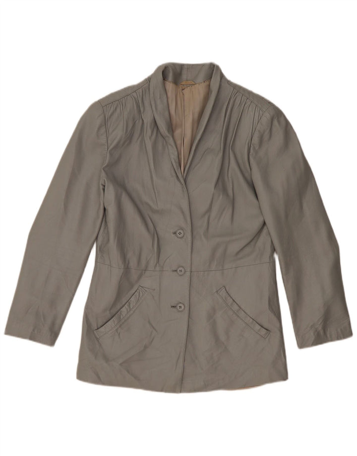 Vintage mujer chaqueta de cuero Reino Unido 14 cuero gris medio