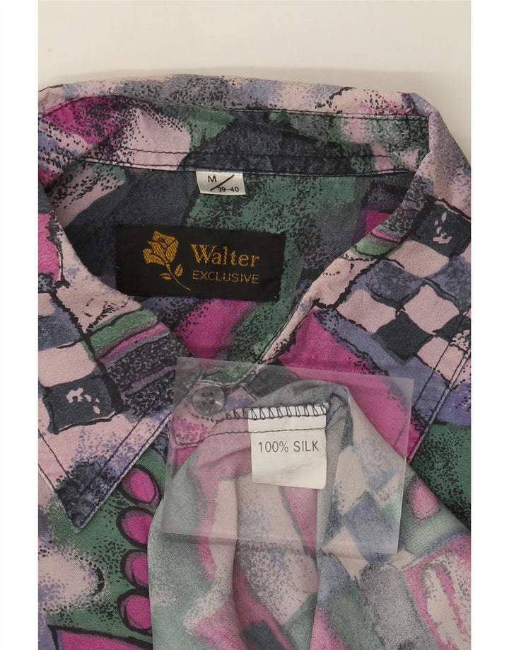 Vintage hombres patrón abstracto camisa tamaño 39/40 medio multicolor