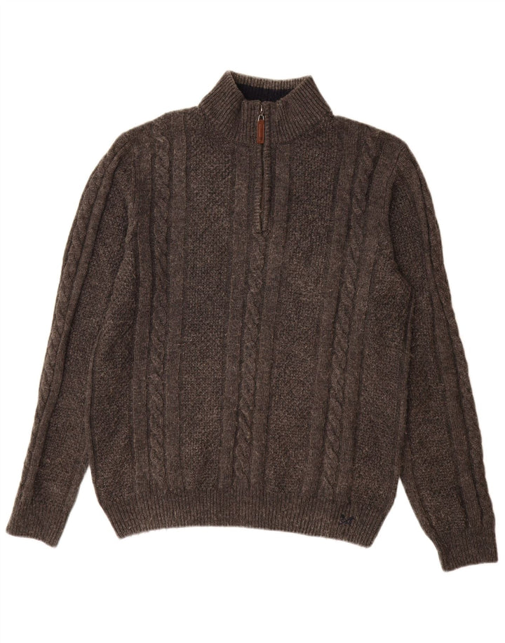 Crew Clothing - Jersey con cuello y cremallera para hombre, lana gris grande