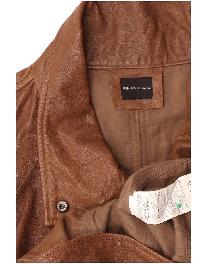 Penny Black Chaqueta motera de cuero para mujer UK 44 Cuero marrón grande