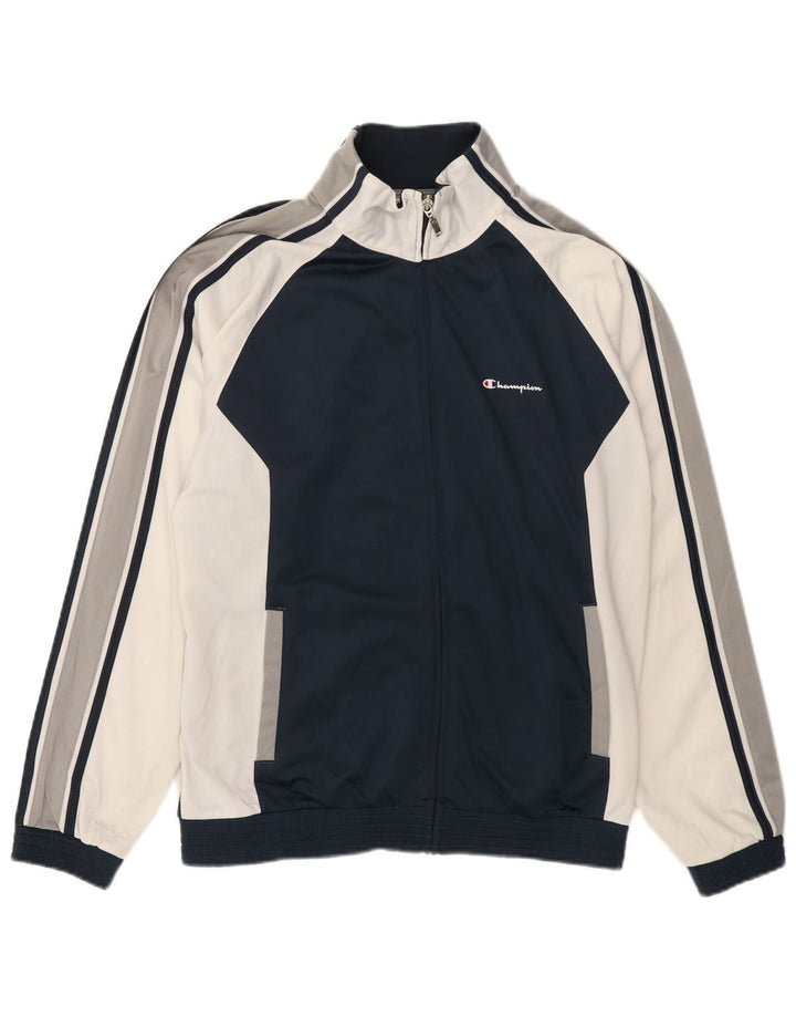 Champion Chaqueta de chándal para hombre, talla grande, poliéster con bloques de color azul marino