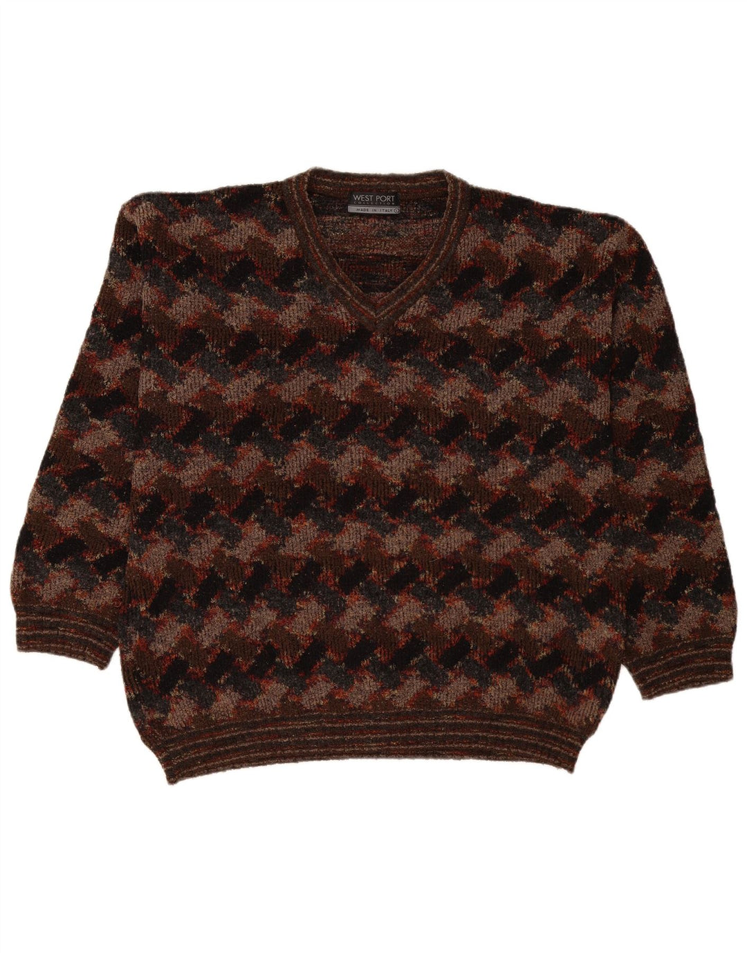 West Port Suéter con Cuello en V para Hombre Grande Marrón Geométrico