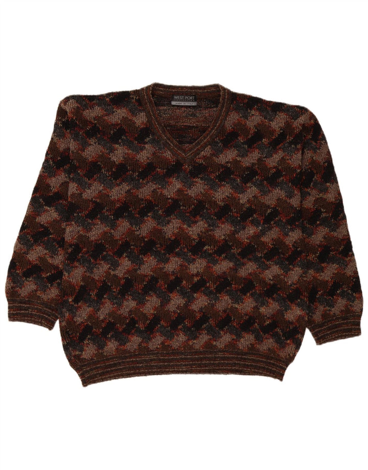 West Port Suéter con Cuello en V para Hombre Grande Marrón Geométrico