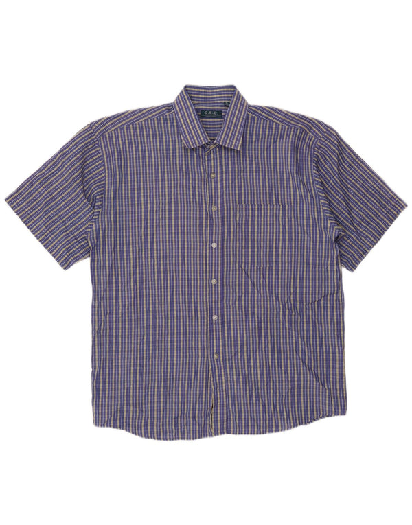 Camisa Vintage Hombre Manga Corta Talla 43/44 XL Azul Vichy