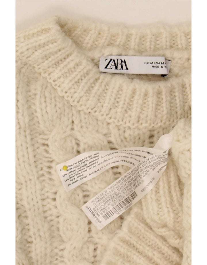 Zara Suéter De Cuello Redondo De Gran Tamaño para Mujer UK 12 Medium Off White
