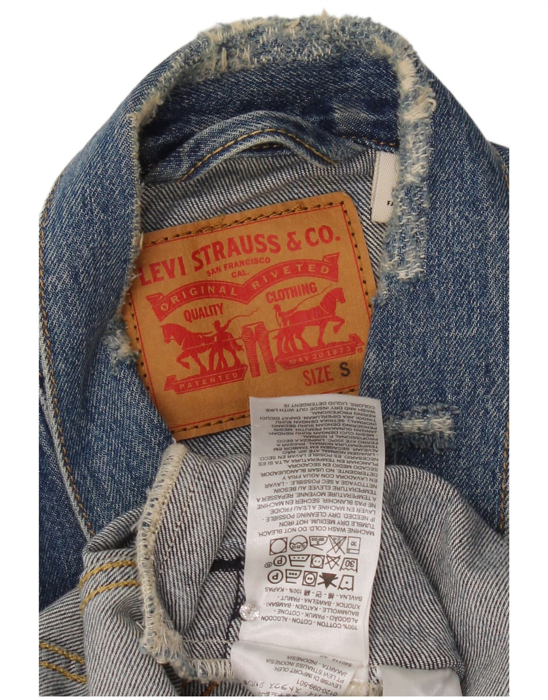 Levi's Chaqueta vaquera desgastada para hombre Reino Unido 36 Algodón azul pequeño