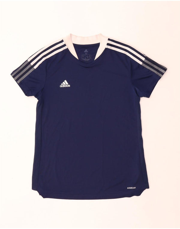 ADIDAS Mujer Aeroready Camiseta Top UK 12/14 Medio Azul Marino Poliéster