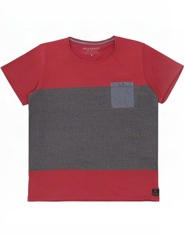Billabong Mens Custom Fit Camiseta Top Medio Rojo Colorblock Algodón