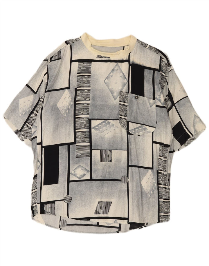 Vintage hombres manga corta pullover camisa grande gris geométrico