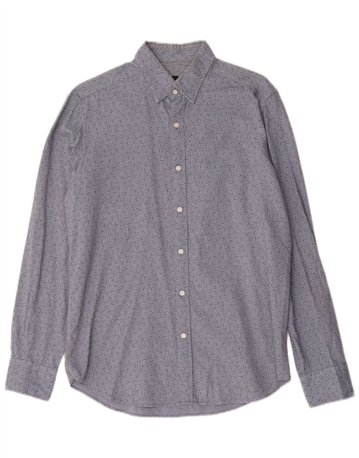 Massimo Dutti Hombre Camisa Estampado Abstracto Algodón Floral Azul Medio