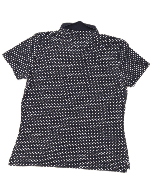 TOMMY HILFIGER Womens Polo Shirt UK 12 Medium Navy Blue Spotted