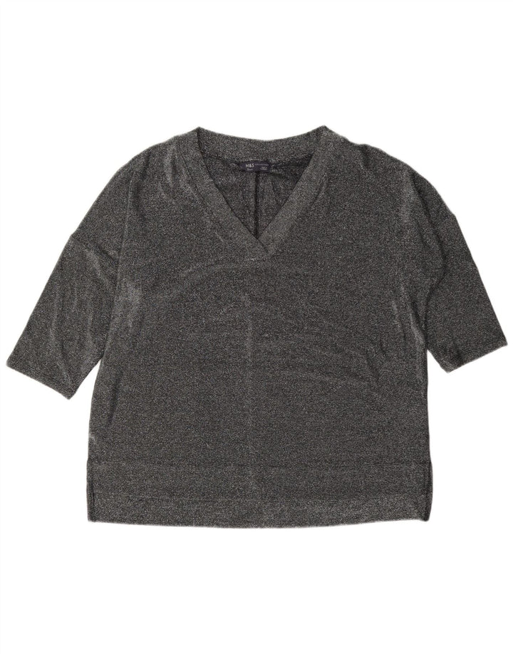 Marks & Spencer Top extragrande para mujer, manga 3/4, UK 12, mediano, moteado en plata