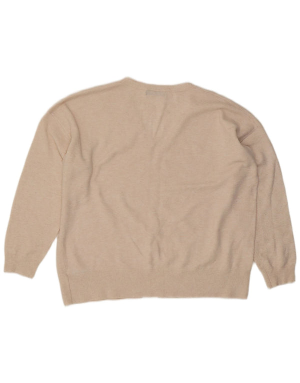 Marks & Spencer Womens Oversized V-Neck Jumper Sweater UK 16 Large Beige