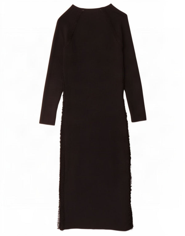 Zara Vestido largo de manga larga para mujer UK 44 Large Viscosa negra