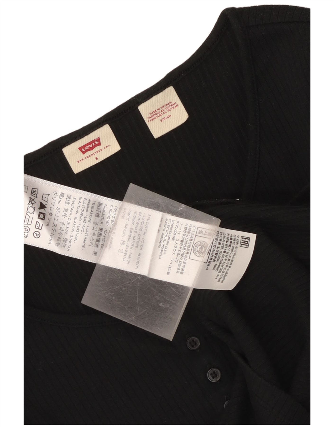 Levi's Top corto para mujer de manga larga UK 10 Small Black Cotton