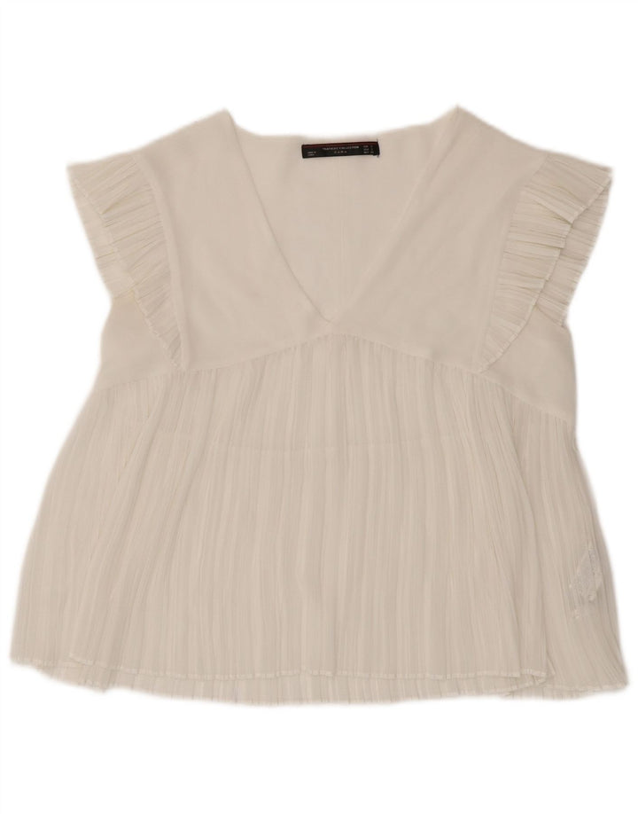 Zara Mujer Trafaluc Blusa Top UK 10 Pequeño Poliéster Blanco
