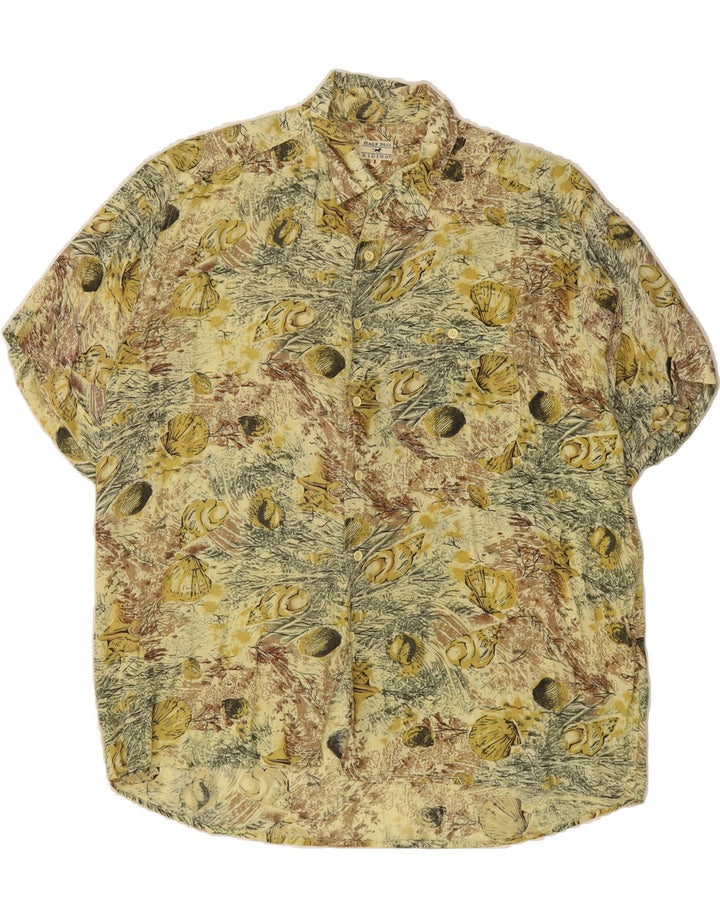 VINTAGE Mens Short Sleeve Shirt Large Beige Floral Vintage Vintage and Second-Hand Vintage from Messina Hembry 