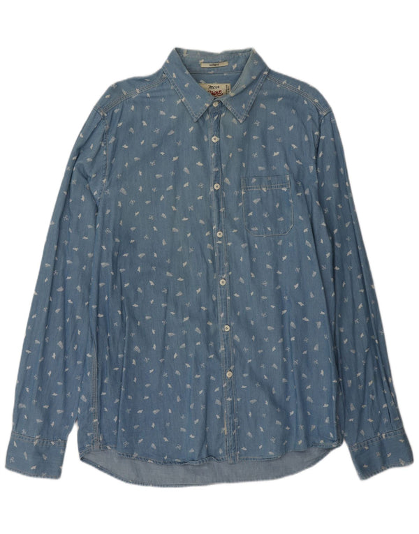 Marlboro Classics Camisa vaquera de ajuste personalizado para hombre XL Algodón moteado azul