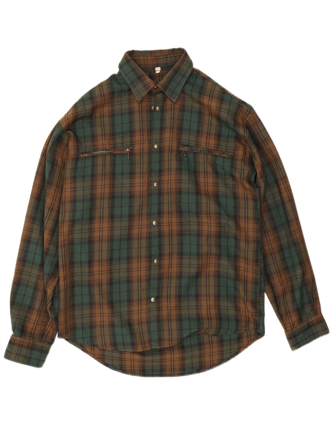 Camisa de franela vintage para hombre a cuadros verdes medianos