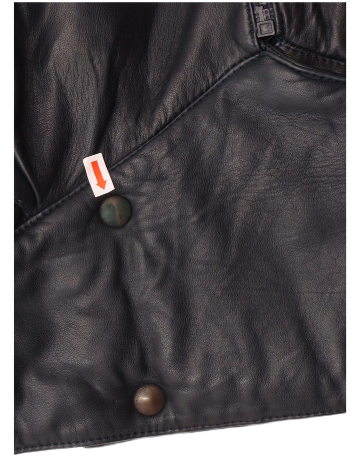 VINTAGE Chaqueta de cuero crop para mujer Reino Unido 6 XS Azul marino