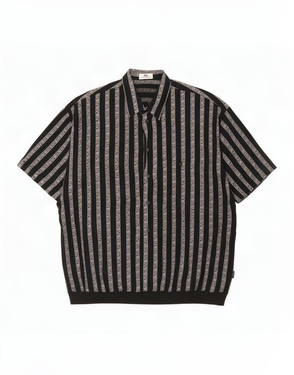 Vintage hombres manga corta pullover camisa grande negro paisley viscosa